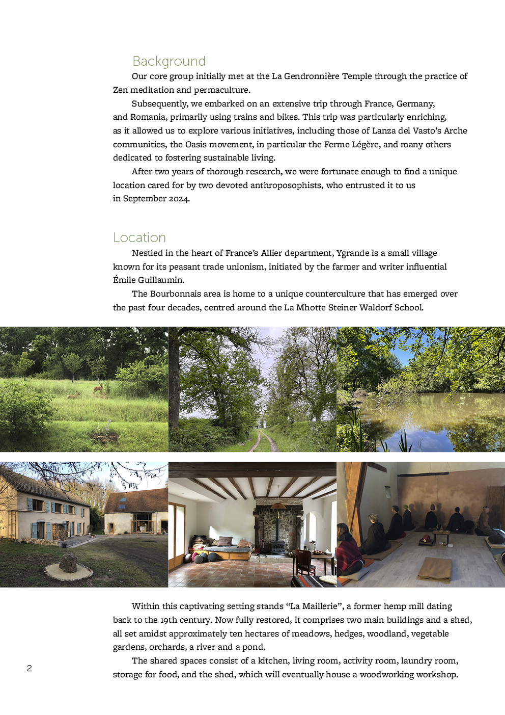 Second page of the Zen sur Terre presentation brochure