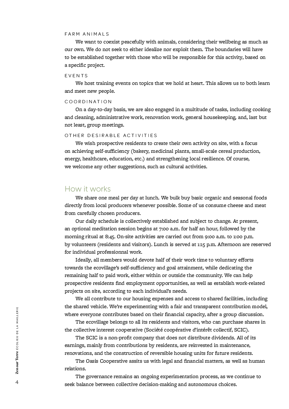 Fourth page of the Zen sur Terre presentation brochure