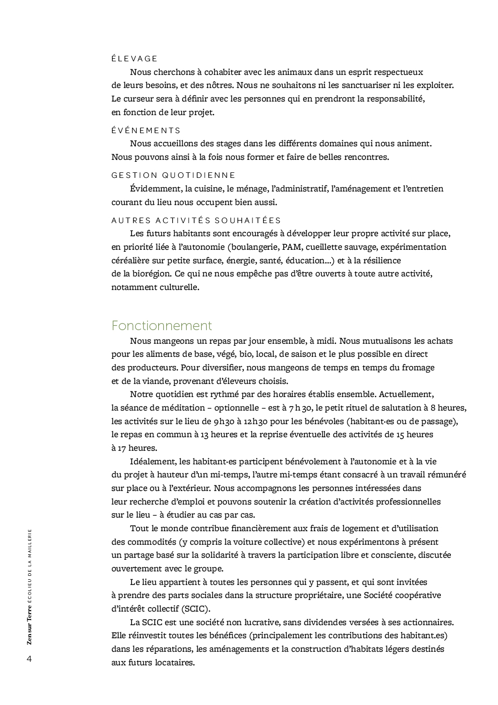 Quatrième page de la plaquette de présentation de Zen sur Terre